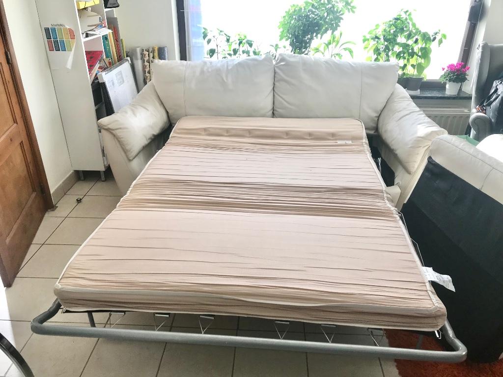 Lederen Sofa 3-zits Converteerbare bank Licht Beige, Ophalen, Gebruikt, Leer