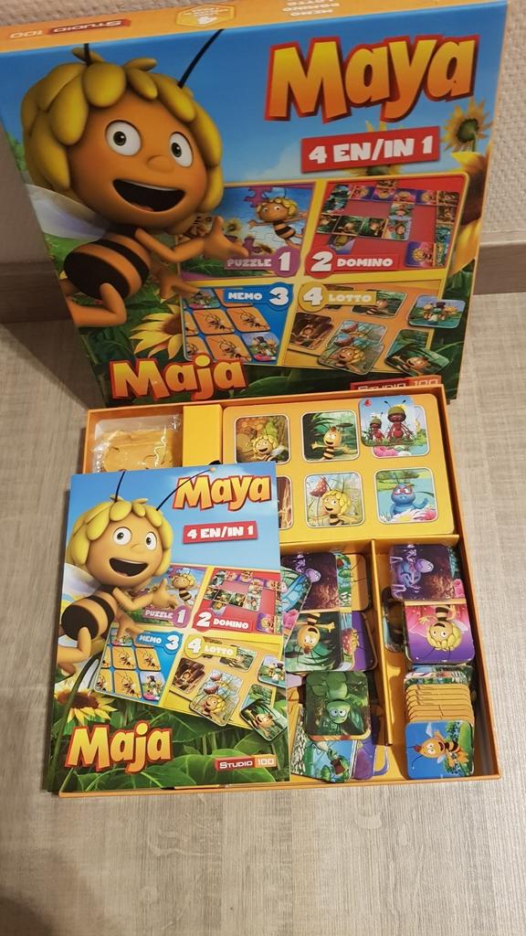 4 in 1 - Maya de bij - studio 100, Hobby & Loisirs créatifs, Jeux de société | Jeux de plateau, Comme neuf, Enlèvement ou Envoi