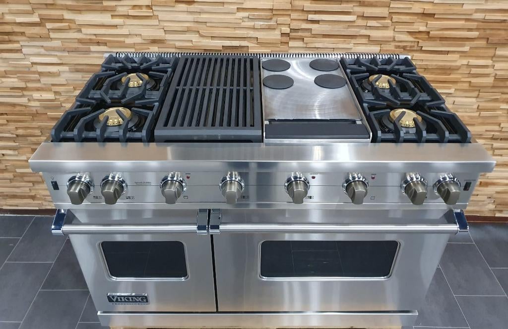 🔥Luxe Viking Fornuis 120cm RVS 2 GASOVEN teppanyaki & Grill, Gaz, Enlèvement ou Envoi, Comme neuf, 5 zones de cuisson ou plus