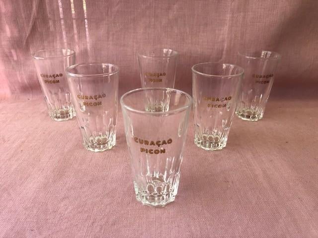 6 petits verres Picon de CURAÇAO PICONE côtelés dans le bas., Collections, Enlèvement ou Envoi, Comme neuf, Ustensile
