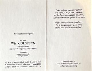 Te koop: bidprentje Wim GOLSTEYN, Ophalen of Verzenden, Bidprentje