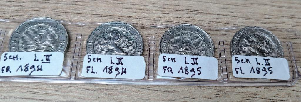 4 Pieces 5 centimes - Léopold 2 1894/1895 Fr + Nl, Enlèvement ou Envoi, Belgique, 5 centimes, Monnaie en vrac