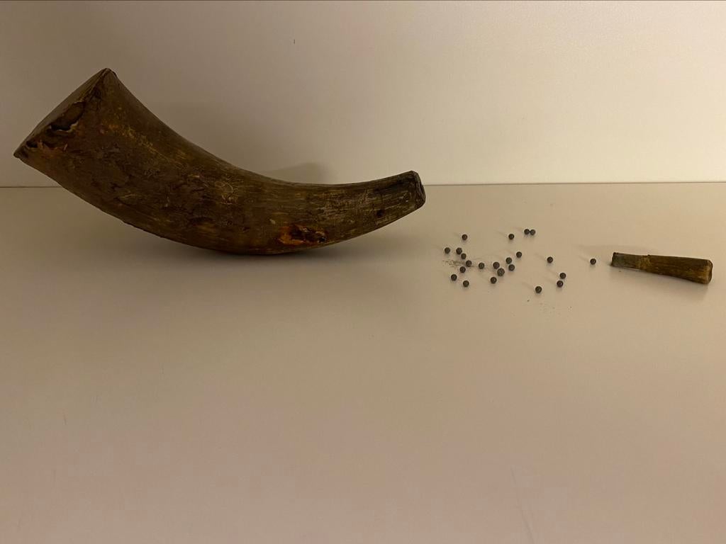 Kruithoorn afgesloten met een houten stop, Antiek en Kunst