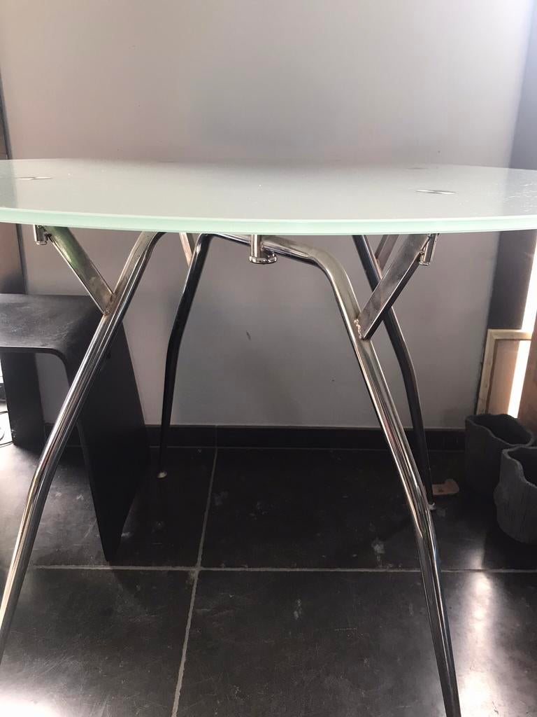Table à manger Spider design 1m05 avec structure en acier, 100 à 150 cm, Cinq personnes ou plus, Verre, Rond