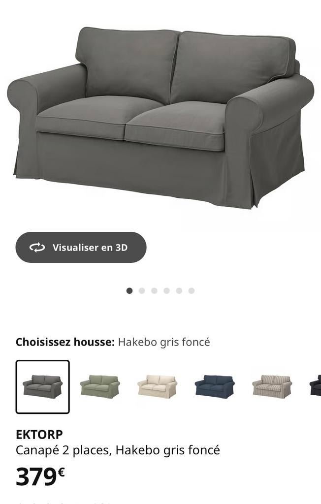 Canapé Ikea Ektorp - 2 places - housse grise, Enlèvement, Utilisé, Deux personnes