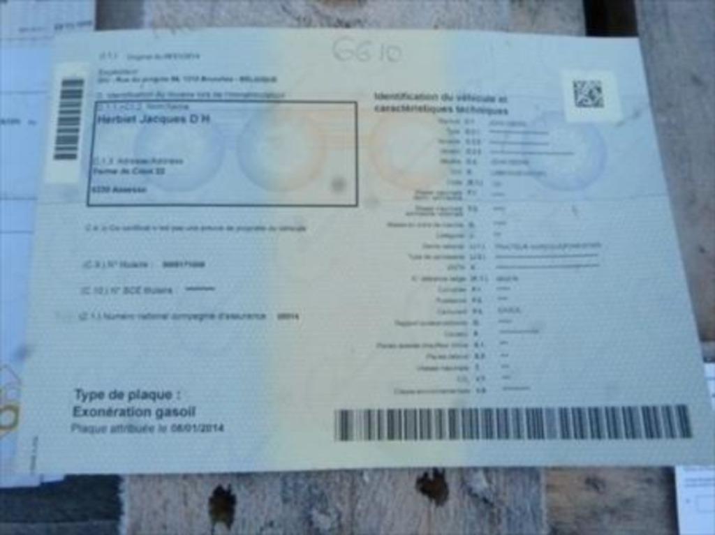 carnet d'immatriculation John Deere 2030, Divers, Enlèvement ou Envoi, Utilisé