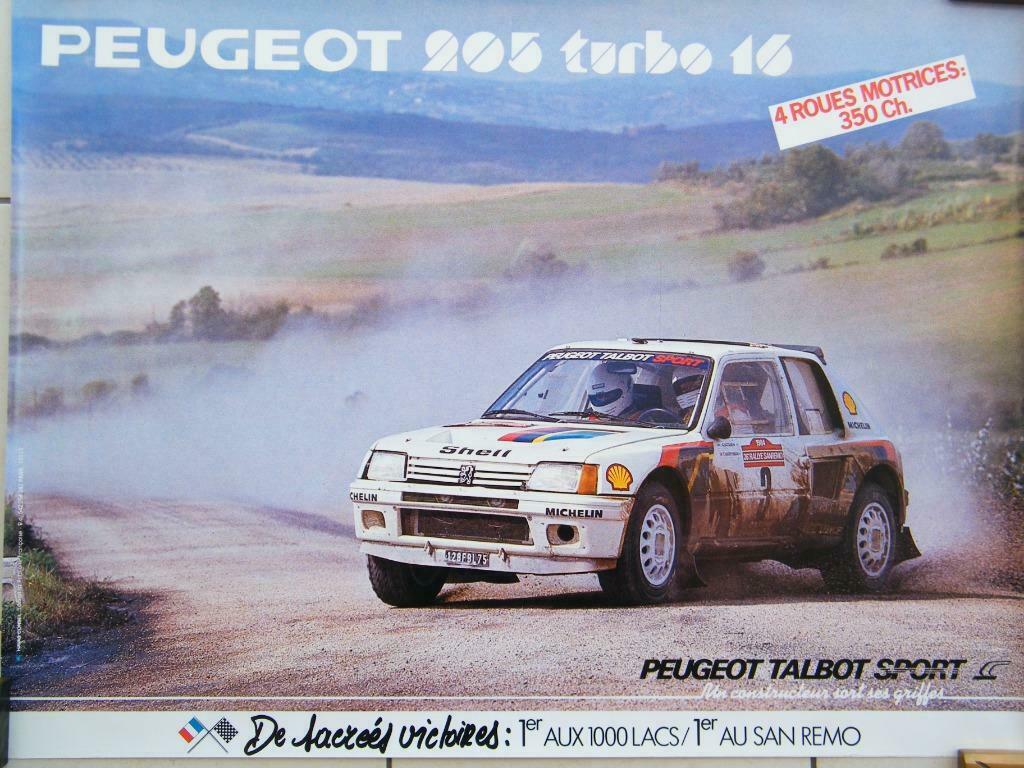 Originele PEUGEOT Poster 205 T16 WRC, 1984, 1e overwinning, Verzenden, Gebruikt, Auto's