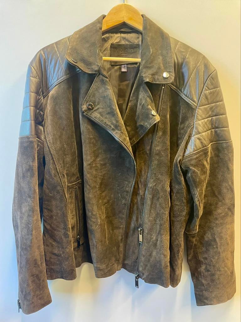 Veste en cuir Violeto by Mango Suede taille XL, Enlèvement ou Envoi, Brun, Porté, Taille 46/48 (XL) ou plus grande
