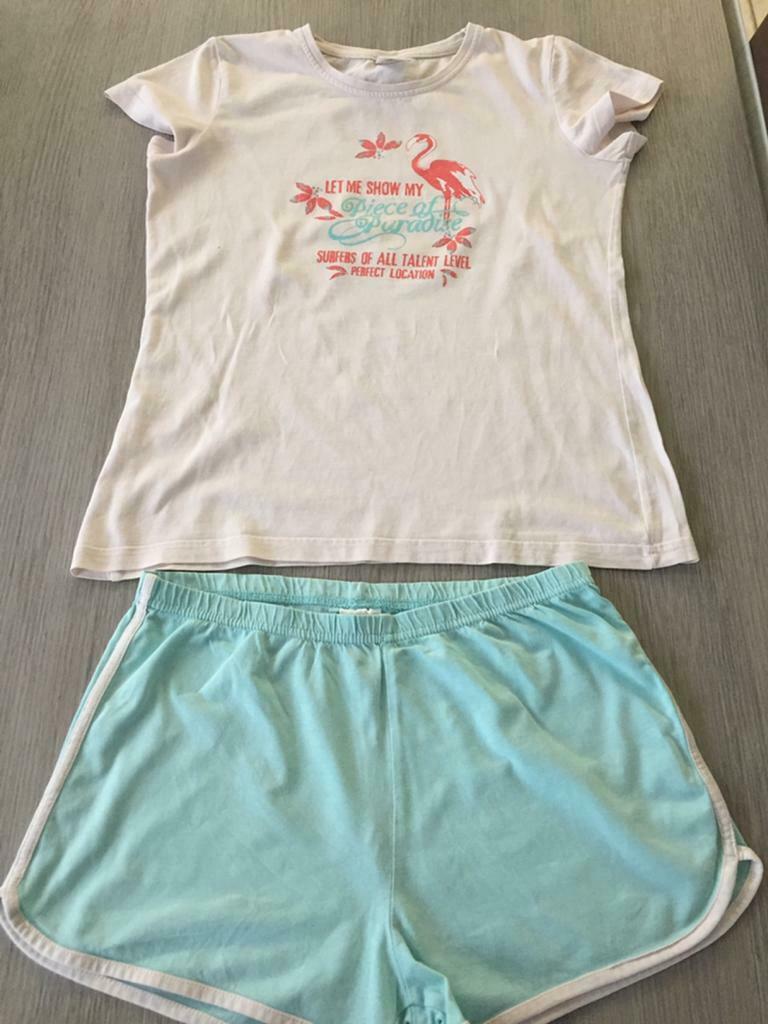 Pyjama court avec flamant rose - taille 152, Enlèvement ou Envoi, Comme neuf, Vêtements de nuit ou Sous-vêtements, Fille