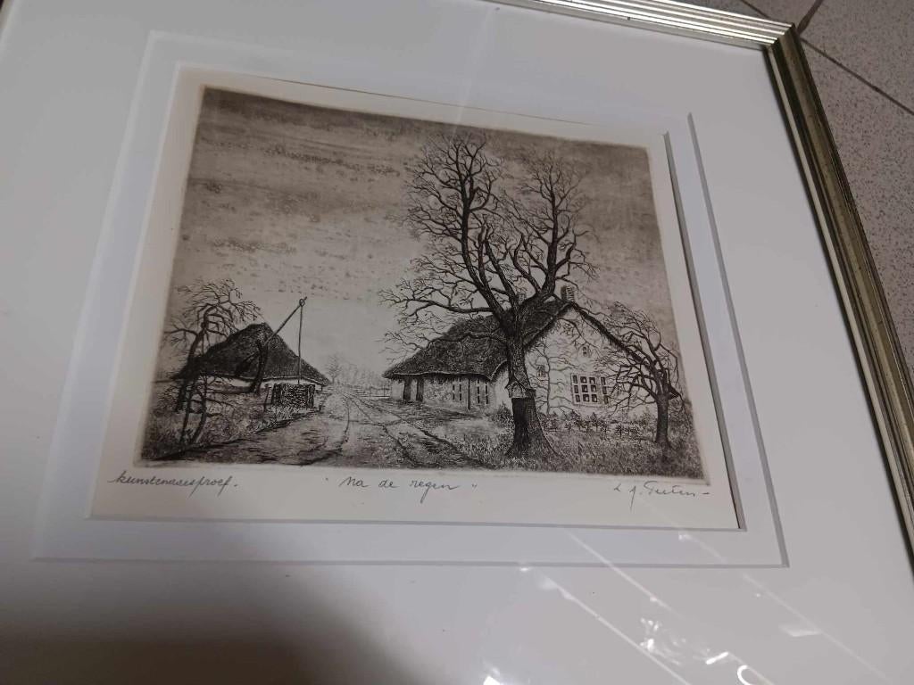 na de regen , gesigneerde ets Louis A Peeters, Antiek en Kunst, Ophalen of Verzenden