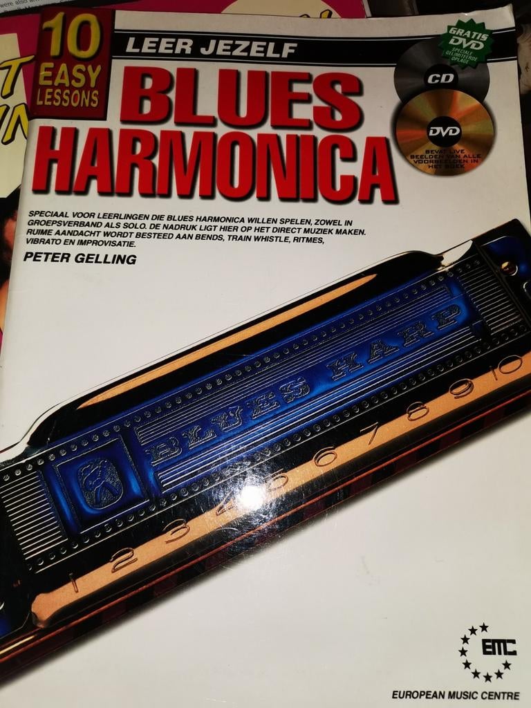 Blues harmonica-Peter Gelling leer jezelf, Musique & Instruments, Partitions, Harmonica, Comme neuf, Blues, Leçon ou Cours