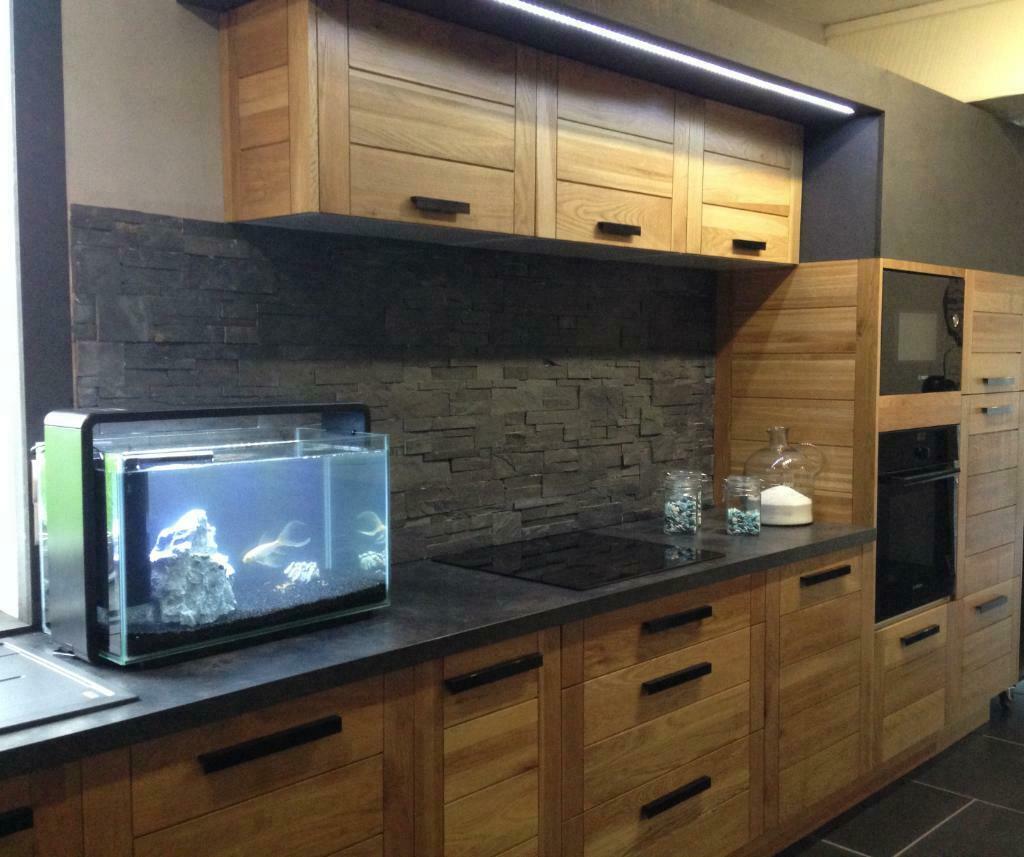 Meubles de cuisine chêne massif vernis contemporain, Maison & Meubles, Neuf, Synthétique, Enlèvement ou Envoi, Brun