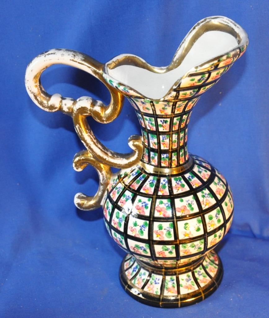 vase pichet motif carré fleuri bequet ?, Antiquités & Art, Antiquités | Céramique & Poterie, Enlèvement ou Envoi