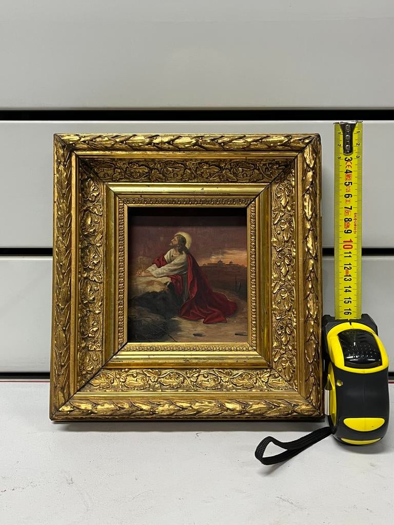 Peinture ancienne XIXe - Le Christ à Gethsémani - Cadre doré, Enlèvement