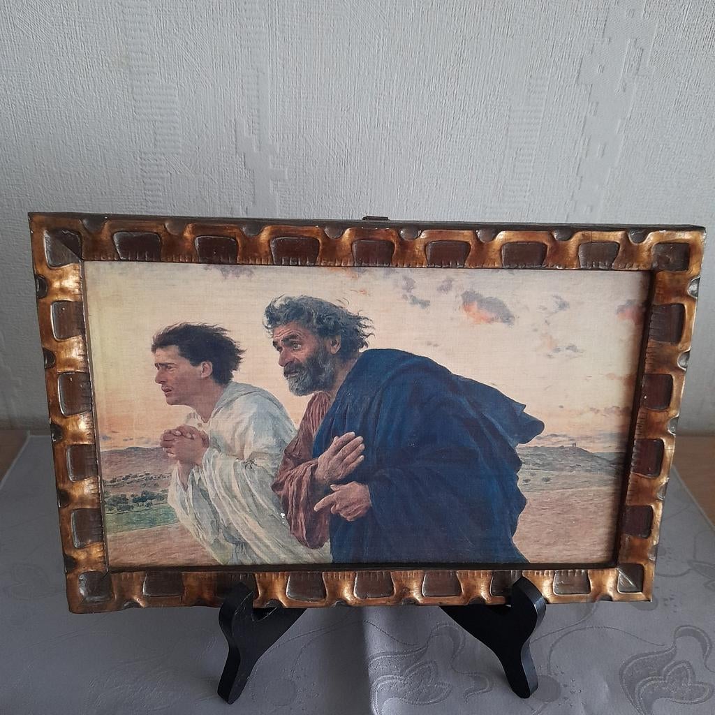 Bijbels tafereel - kopie op hout. Petrus & Johannes., Antiek en Kunst, Ophalen of Verzenden