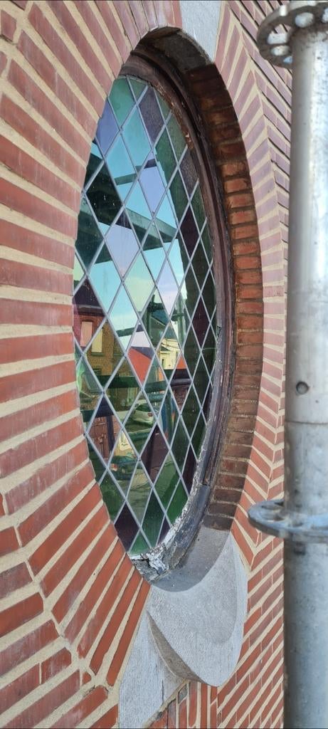 vitrail plomb ovale démonté faire offre 0478.28.75.33, Ophalen of Verzenden, Gebruikt, Glas in lood
