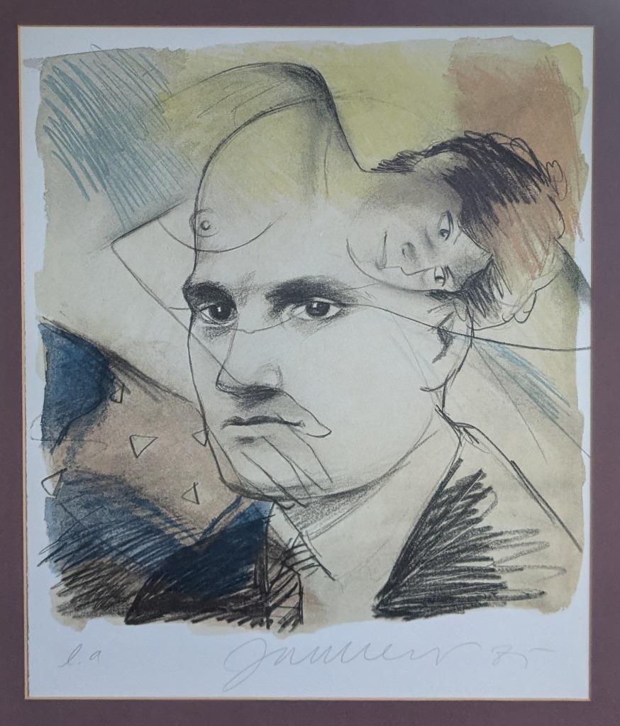 Jan Vanriet - portret - litho E. A. - ingekaderd, Ophalen of Verzenden
