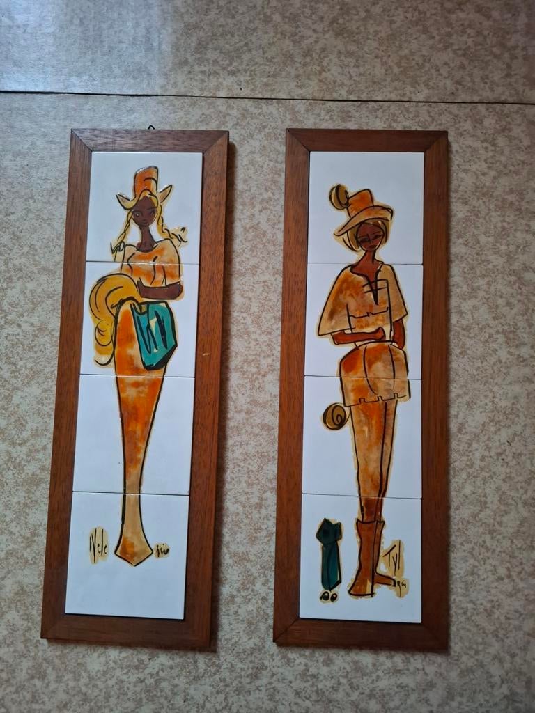 Vintage houten kaders met keramische tegeltjes, Ophalen of Verzenden