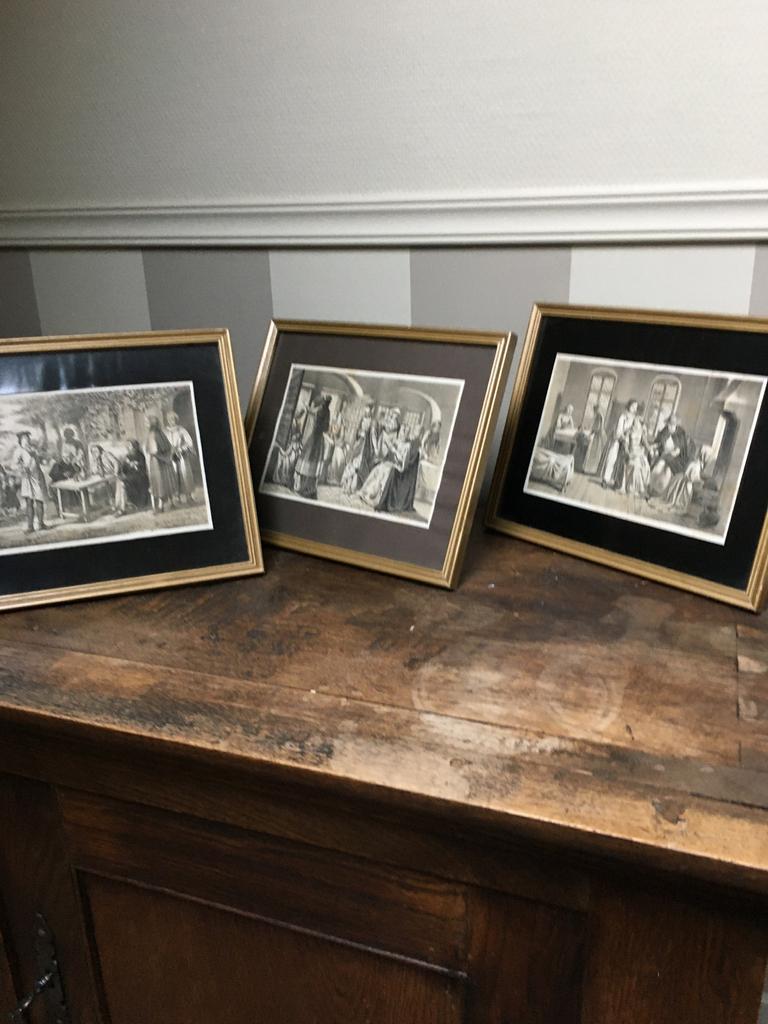 3 gravures , steendruk in lijst 1850 - 1860, Antiek en Kunst, Ophalen