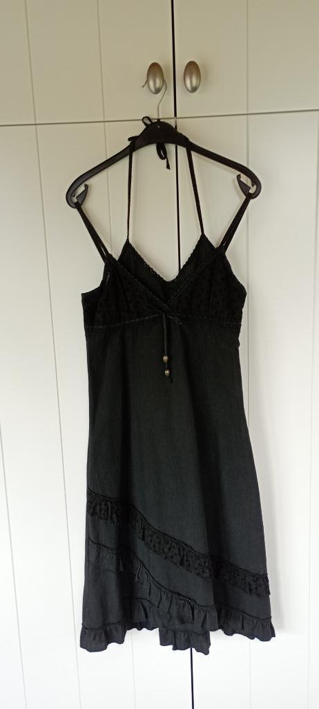 Zwarte linnen bain de soleil jurk bohemian stijl, Ophalen of Verzenden, Gedragen, Maat 38/40 (M), Zwart