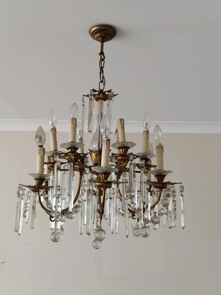 originele Franse Kristallen kroonluchter met 12 lichtpunten, Ophalen