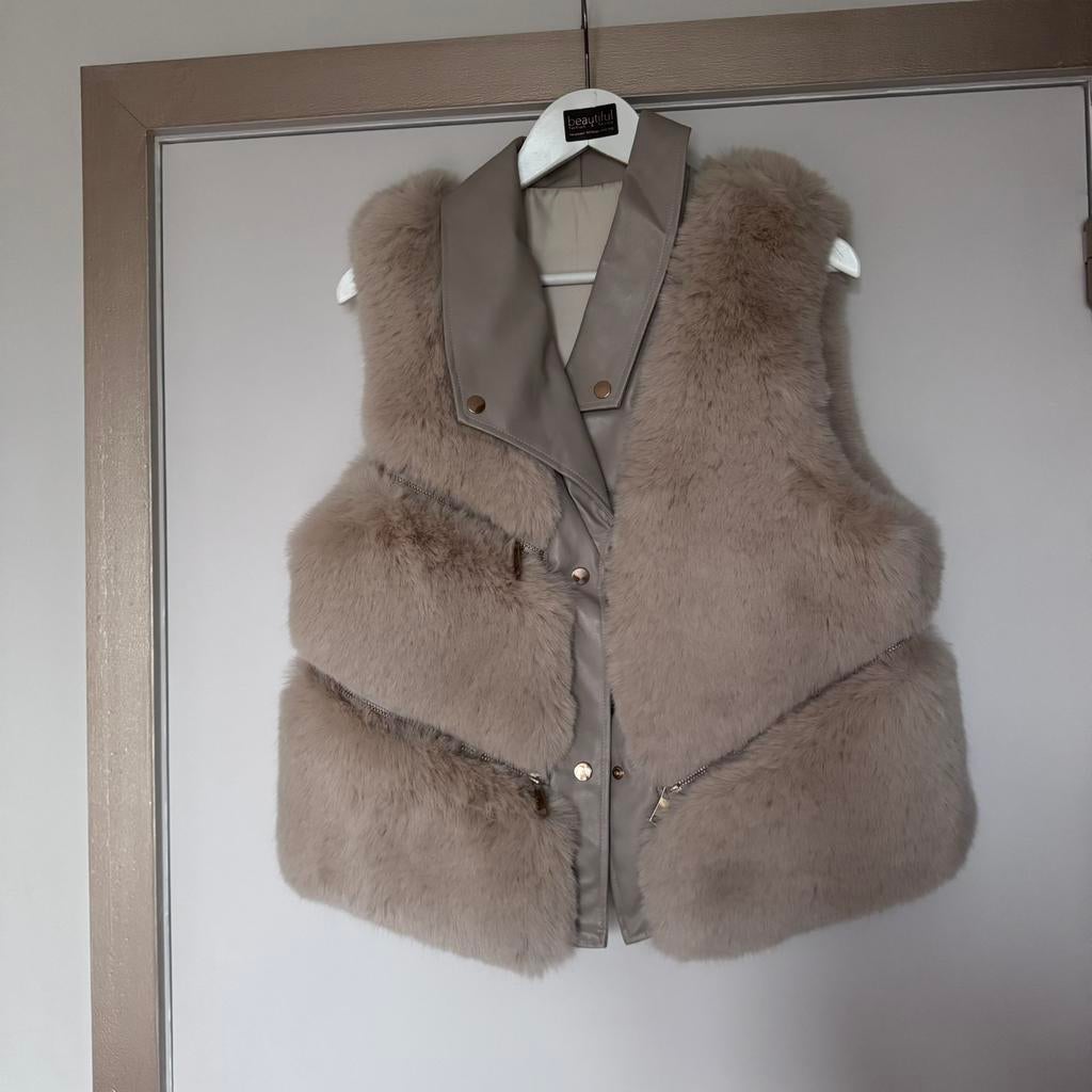 Bodywarmer nepbont beige, Ophalen of Verzenden, Zo goed als nieuw, Beige