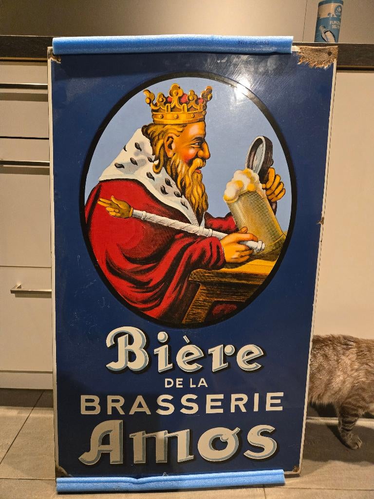 Emaille reclamebord biere amos, Ophalen of Verzenden