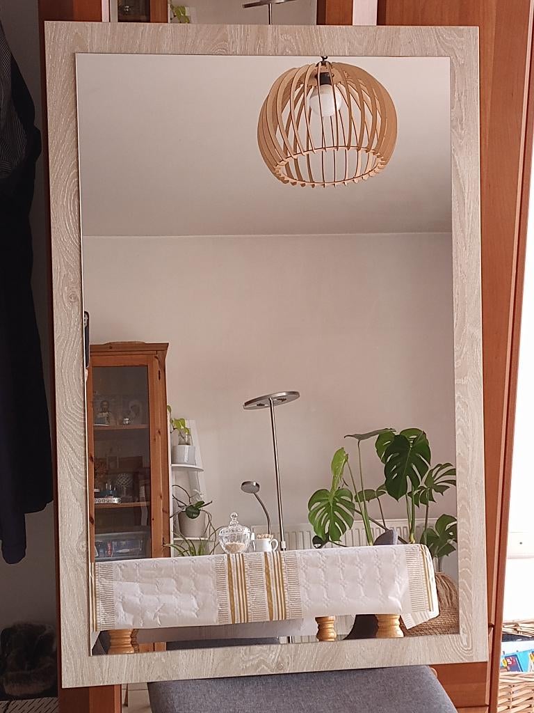Spiegel 100 x 67 cm, op eikenkleurig kader, Huis en Inrichting, Woonaccessoires | Spiegels, Zo goed als nieuw, Rechthoekig, Ophalen