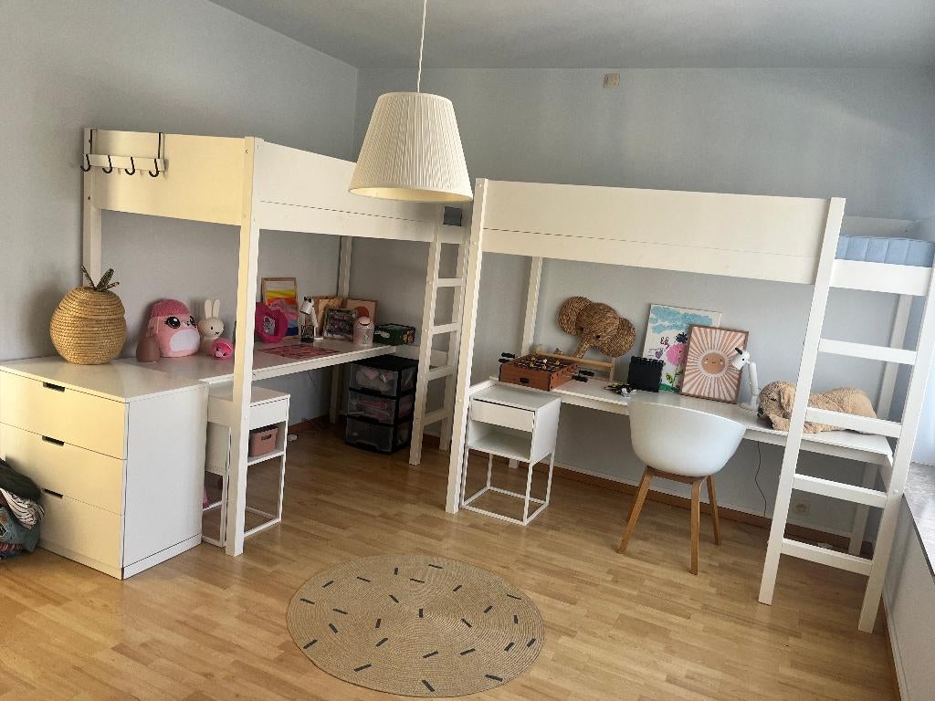Hoogslaper met bureau 200 x 90 - Petite Amélie, Ophalen, 90 cm, Eenpersoons, Wit