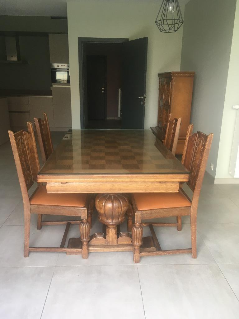 Eiken eettafel met vier stoelen, Quatre personnes, 150 à 200 cm, Enlèvement, Utilisé