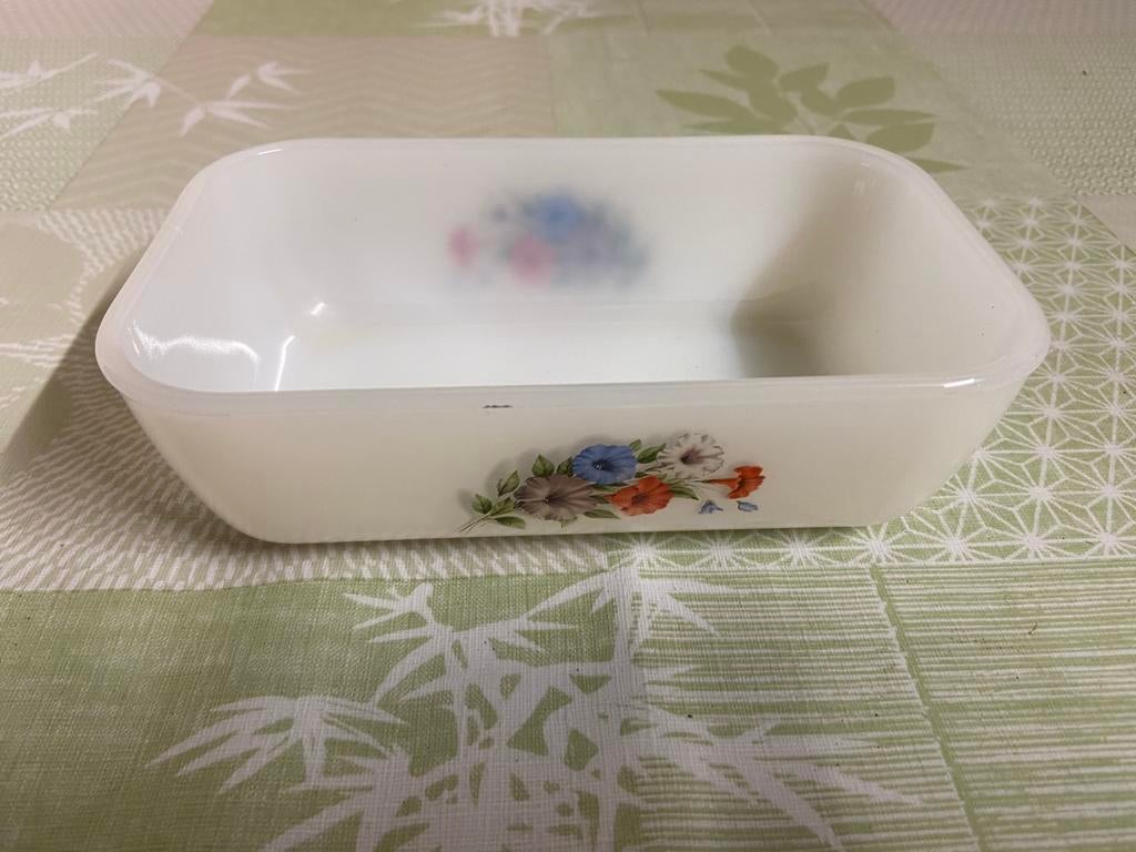Vintage glazen botervlootje met bloemen, Ophalen