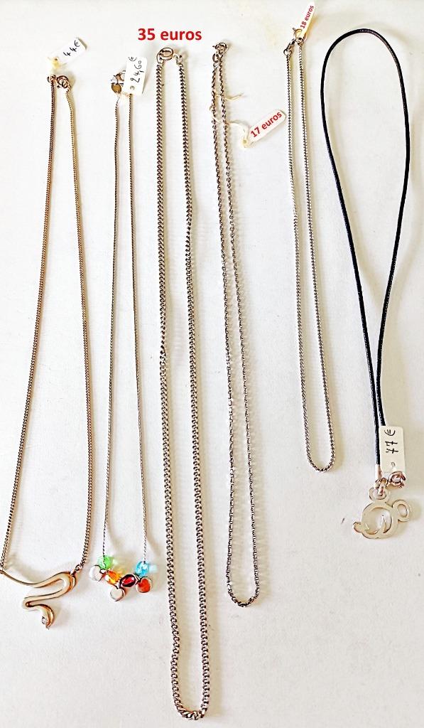 Chaînes en argent/cuir courtes (dont 1 avec Mickey) NEUVES, Bijoux, Sacs & Beauté, Colliers, Neuf, Argent, Argent, Avec pierre précieuse