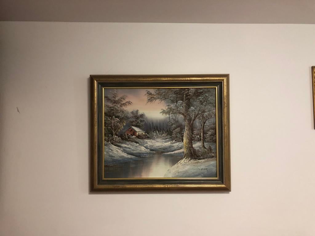 Winterlandschap op doek , gesigneerd, Ophalen of Verzenden