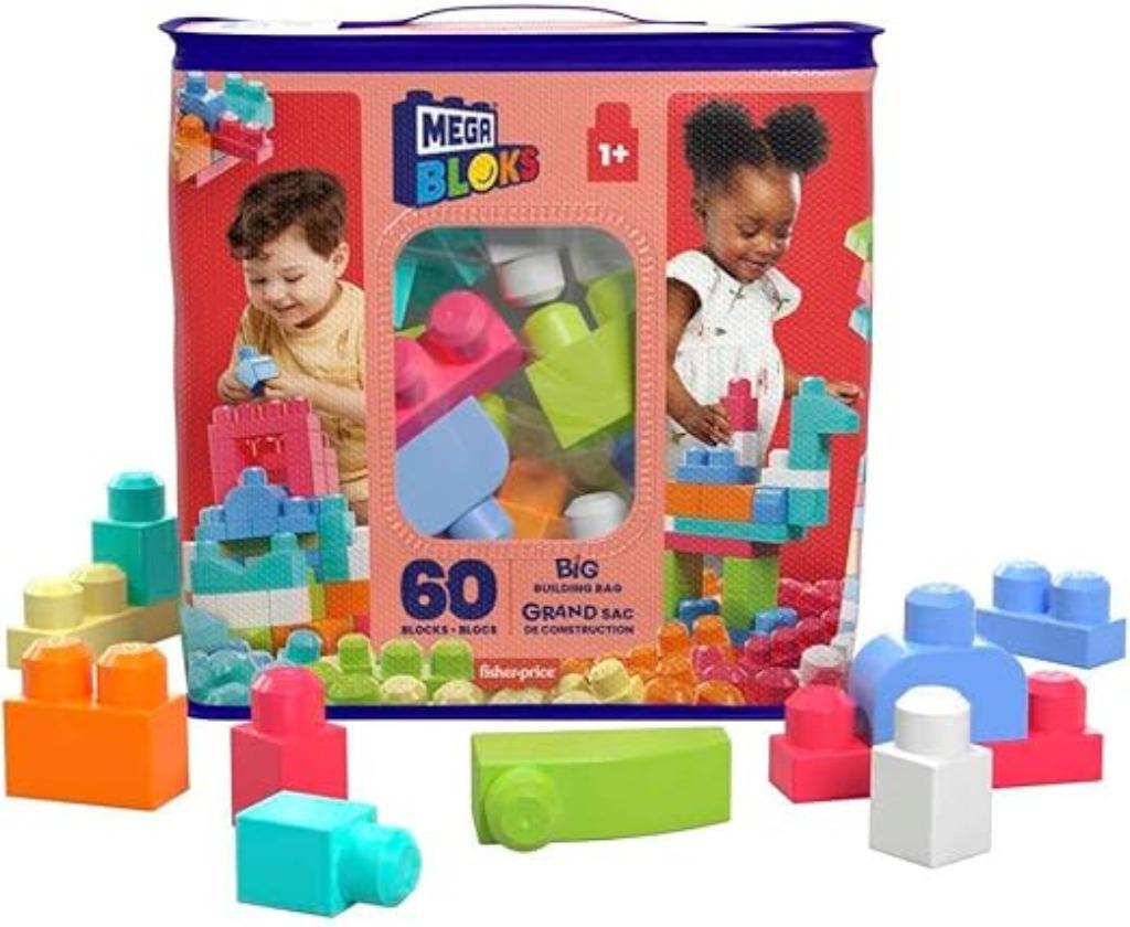 Mega Bloks opbergtas met 60 grote kleurrijke bouwblokken, -, Verzenden, -, Nieuw