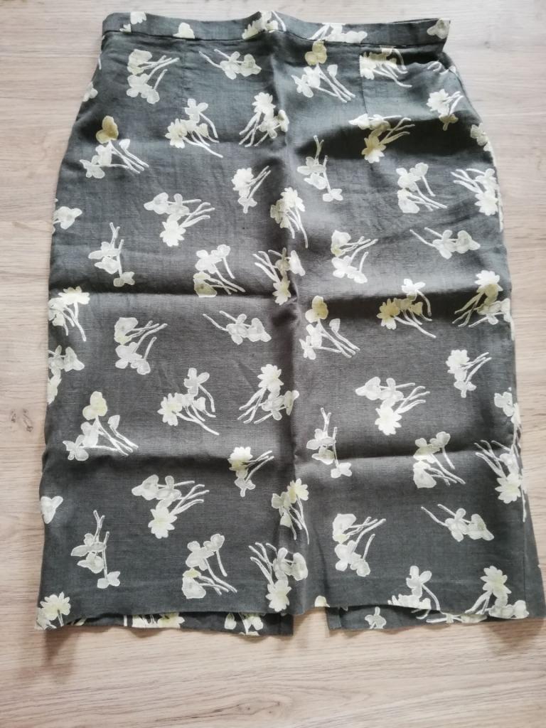 Jupe droite mi longue en lin - Taille 42, Enlèvement ou Envoi, Porté, Taille 42/44 (L)