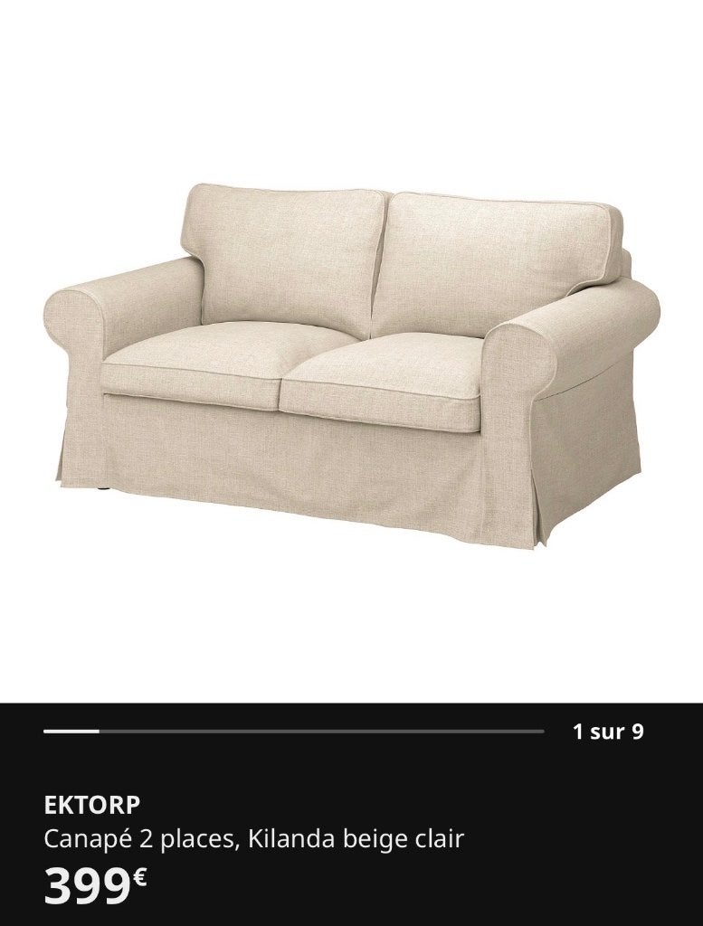 Canapé EKTORP (IKEA), Maison & Meubles, Canapés | Salons, Utilisé, Banc droit, Deux personnes, 150 à 200 cm, 75 à 100 cm, Enlèvement