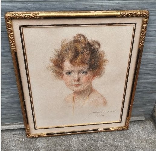 pastel portrait signe marcel hess, Antiquités & Art, Enlèvement ou Envoi, Dessin
