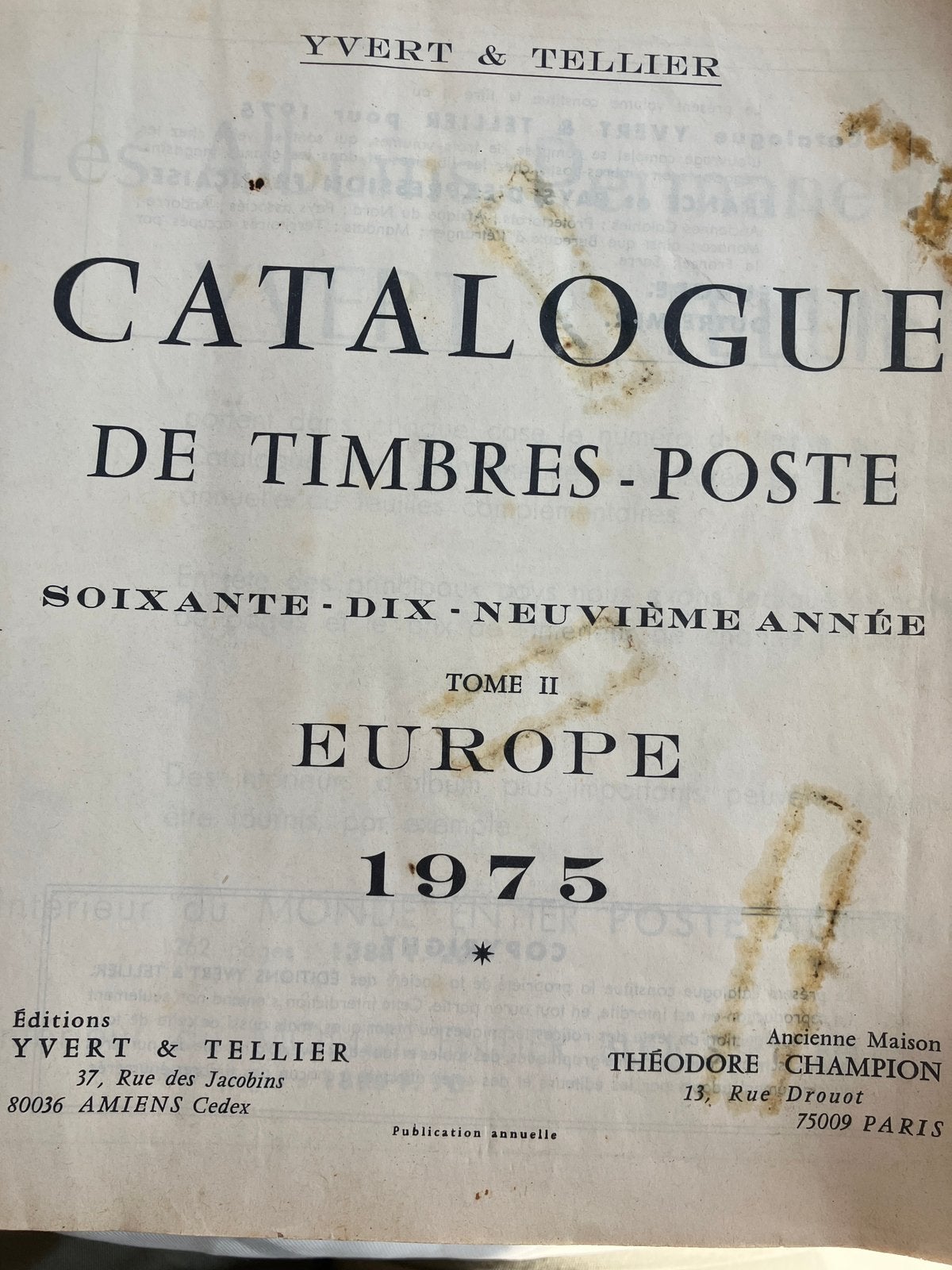 Catalogus yvert & tellier 1975, Ophalen of Verzenden, Catalogus