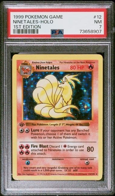 12/102 base ninetales 1st psa 7 (thick stamp), Ophalen of Verzenden