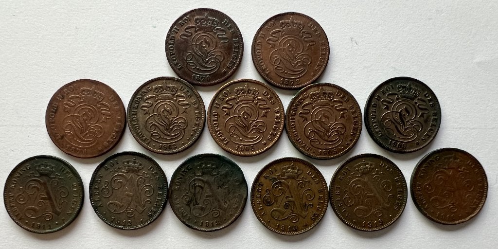 Belgie munten - 2 centiem - 2 centimes- Leopold 2 - Albert, Ophalen of Verzenden, Overig, Setje