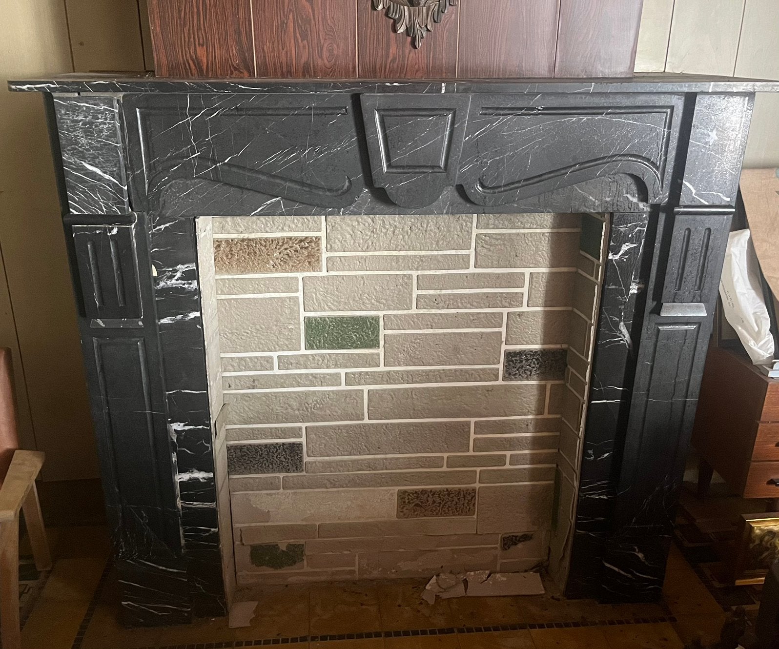 Prachtige Marmeren schouwmantel (Nero Marquina), Ophalen, Gebruikt