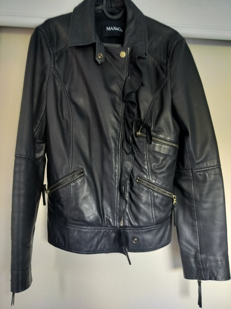 Zwart modieus lederen jasje, Zwart, Max Mara, Ophalen of Verzenden, Zo goed als nieuw