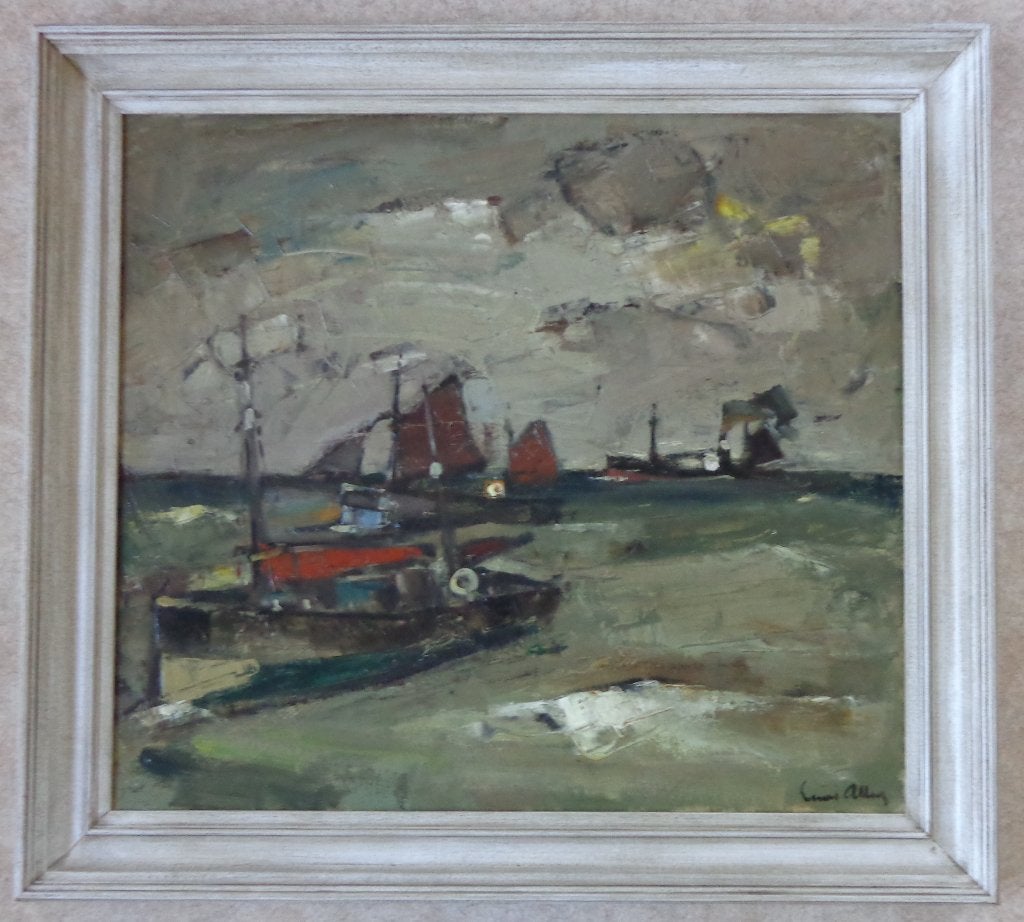 ERNEST ALBERT / BOTEN / OLIEVERF DOEK / 96x106cm / KADER SIG, Antiquités & Art, Expressionniste, Enlèvement, Toile, Maritime / eau
