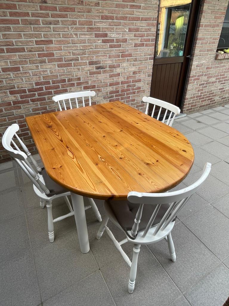 Tafel met 4 stoelen volhout, Huis en Inrichting, Tafels | Eettafels, Ophalen, Gebruikt, Vier personen, Overige houtsoorten