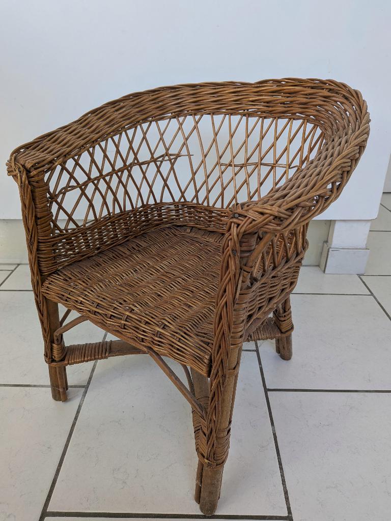 Fauteuil enfant vintage en osier / rotin, Antiek en Kunst, Antiek | Meubels | Stoelen en Sofa's, Ophalen