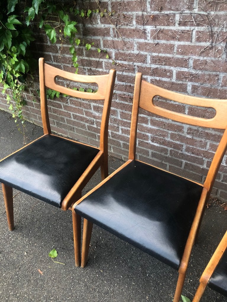 4 vintage midcentury Scandinavisch stoelen voor restauratie, Ophalen, Gebruikt, Hout, Vier