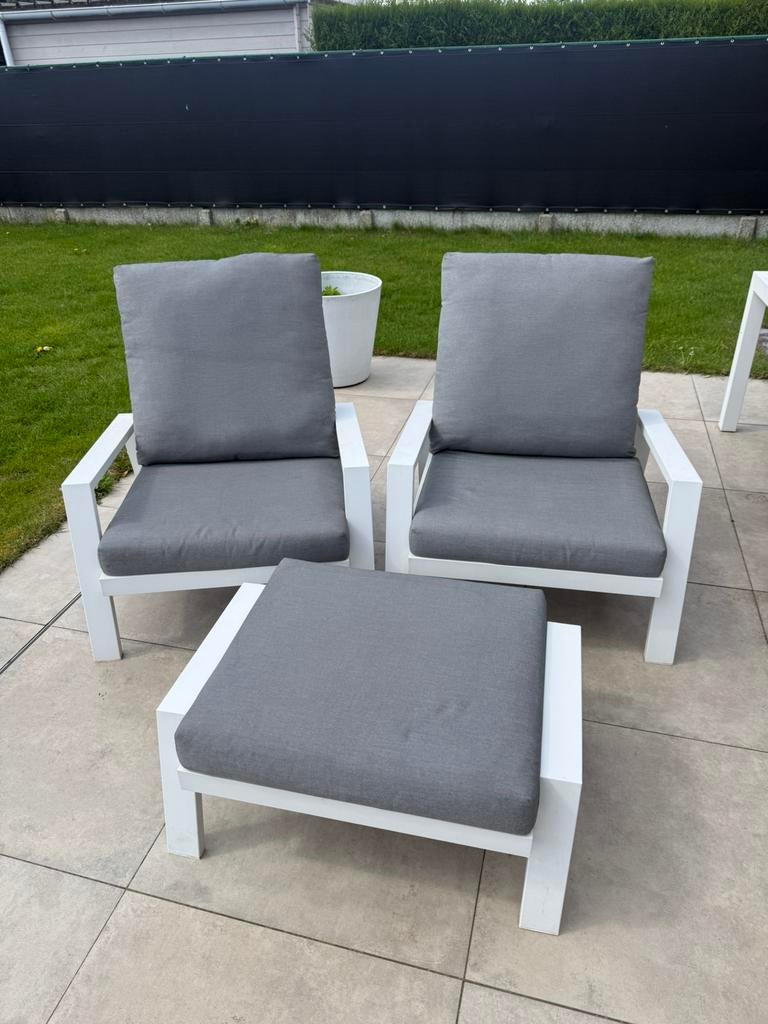 Veneto lounge stoelen + poef — topset, Tuin en Terras, Tuinsets en Loungesets, Ophalen, Zo goed als nieuw