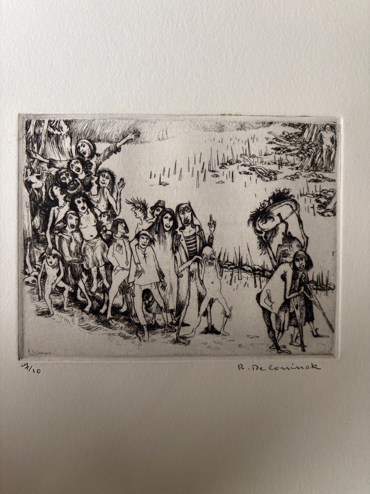 Ets van René de Coninck, Antiek en Kunst, Dagelijks leven, Ophalen of Verzenden, 12 cm, Gesigneerd
