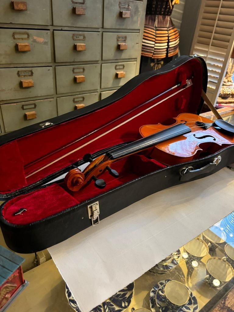 Vintage viool met strijkstok en koffer – decoratief, Ophalen of Verzenden