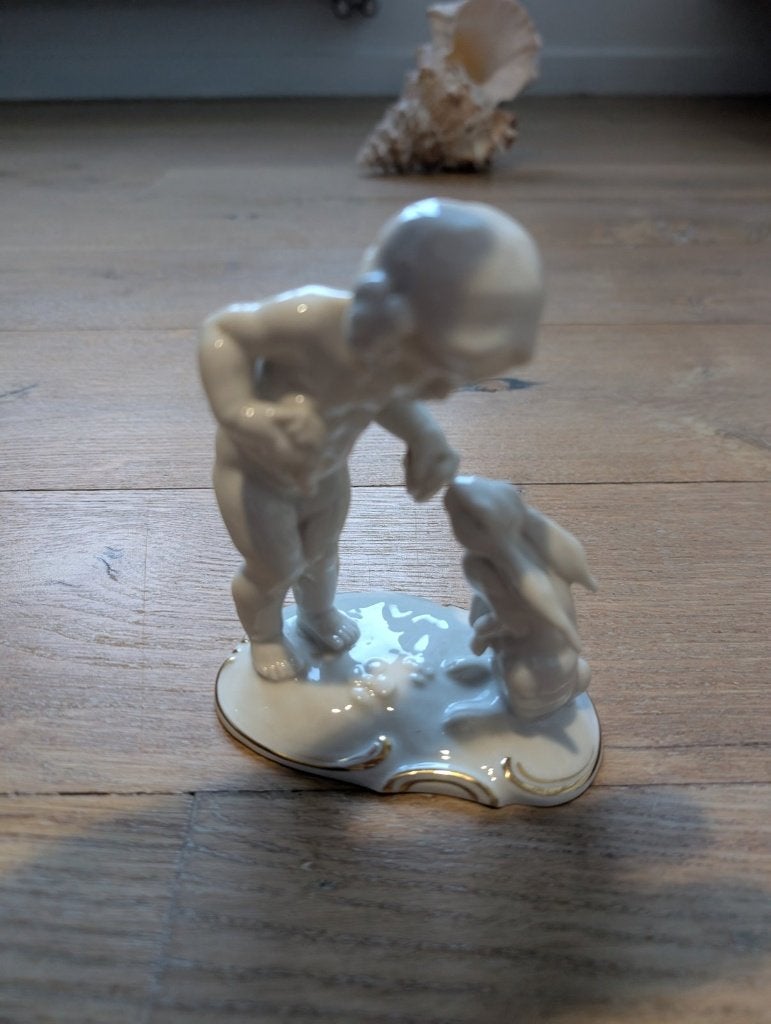 Hutschenreuther Kunstabteilung putto met konijn, Karl Tutter, Enlèvement, Utilisé, Humain